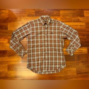 Vintage Burberry black label Men's Tan and White Checkered Shirt